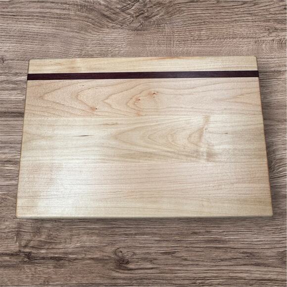 Handcrafted Cutting Board 12x18 Maple and Purple Heart Sleek Modern Rustic - Picture 1 of 4